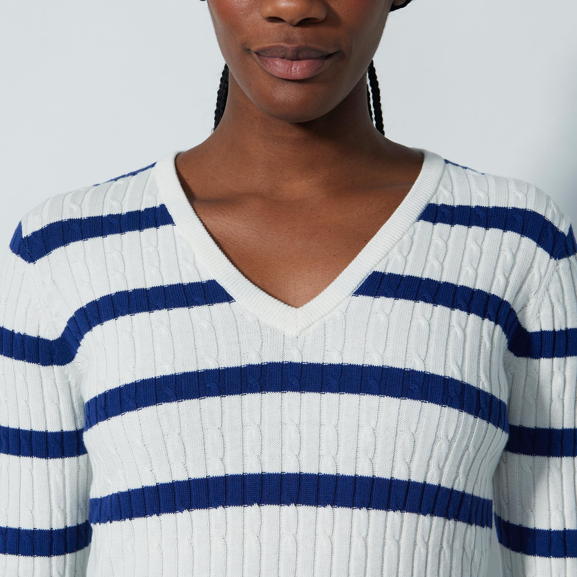 Daily Sports Striped Madelene Knitted Ladies Golf Sweater Power Blue